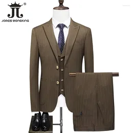 Men's Suits ( Jacket Vest Pants ) High-end Brand Formal Business Suit Three-piece Groom Wedding Luxury Striped