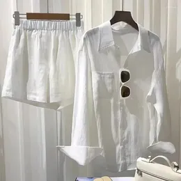 Women's Tracksuits White Shirt Linen Suit Plus-size Cotton Five Cent Shorts Short Sets