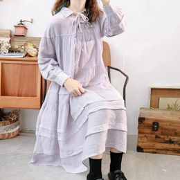 Casual Dresses 124cm Bust Spring Summer 2024 Women Pleated Loose Plus Size Comfortable Linen