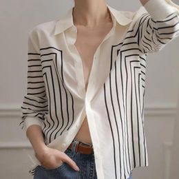 Women's Blouses Women Chiffon Shirt Elegant Striped With Lapel Collar Long Sleeves Loose Fit Single Breasted Blouse