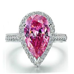 choucong Dazzling Pear Cut Pink 5A Zircon stone 925 Sterling Silver Engagement Wedding Ring Sz 5-11 Free shipping Gift 335R