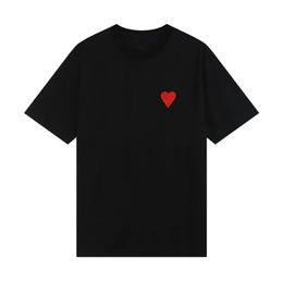 Men's T Shirt Solid Colour Small Red Heart Printed T Shirt Luxe Men's and Women's Designer Fashion New Single Casual Simple Couple Dating