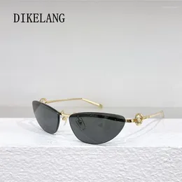 Sunglasses 2024 Men's And Women's Luxury Cat Eye Brand Designer Small Rectangular Metal Frameless Sexy Glasses