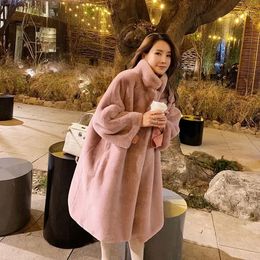Women's Fur Winter Women Mink Loose Coats Luxury Thicken Warm Medium Long Jackets For Oversize Female Plush Cardigan Outwear
