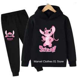 Clothing Sets Pink Stitch Hoodie Set Kids 2-13 Years Suit Boys Tracksuits Brand Sport Suits Stich Sweatshirt Tops Pants 2pcs