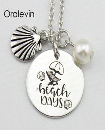 BEACH DAYS Inspirational Hand Stamped Engraved Custom Pendant Necklace for Women Nice Gift Jewelry18Inch22MM10PcsLot92427321892135