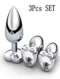 3pcsSet HeartShaped Crystal Anal Plug Large Medium And Small Stainless Steel Butt Plugs Anal Stimulator Prostate Massager Sex To6992738