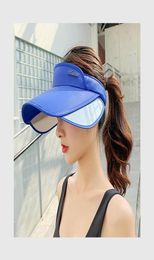 Wide Brim Hats Women Sun Hat Summer Visor Outdoor Sports Foldable Fashion Empty Cap Fitness Sunscreen Caps Without Top Sweat Absor2737016