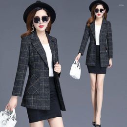 Women's Suits S-5XL Women Blazer Jacket Plaid Cheque Thick Slim Loose Spring Autumn Fashion Casual Office Work Suit Plus Size Black