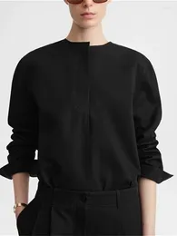 Women's Blouses Women White Or Black Blouse Long Sleeve Spring Minimalist Twill Placket Cotton Silhouette Pullover Shirt Tops