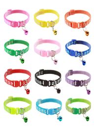 Footprint Dog Cat Bell Collar Adjustable Outdoor Comfortable Nylon Pet Collars For Cat Small Dogs Puppies Pet supplies7227963