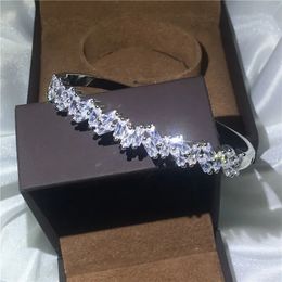 Fashion Baguette Promise Bangle 5A Zircon cz White Gold Filled Engagement Wedding Bangles Bracelets for women Bridal Jewellery 240423