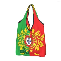 Storage Bags Fashion Printing Coat Of Arms Portugal Art Shopping Tote Bag Portable Shopper Shoulder Portuguese Flag Handbag