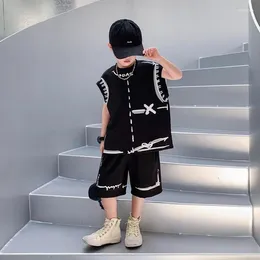 Clothing Sets Boys' T-shirt Shorts Two Pieces Summer Suits 2024 Street Fashion Korea Graffiti Tank Top Sleeveless Children's