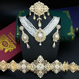 Neovisson Delicate Woman Jewelry Morocco Caftan Belt Waist Chain Choker Necklace Pendant Brooch Long Earring High Quality Gift 240508