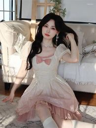 Casual Dresses Lolita Sweet Y2k Mini Dress Woman Short Sleeve Vintage Party Kawaii One Piece Korean Fashion 2024 Summer Chic