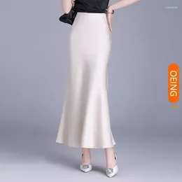 Skirts 2024 Spring Summer Elegant Chic Bodycon Long Fishtail Skirt Women High Waist Slim Fit Casual Soft Korean Style Office Lady 33083