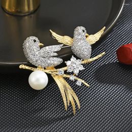 Brooches Fashion Simple Two Birds Zircon Brooch For Women Delicate High Quality Pin Clothing Accessories Wedding Bridesmaid Gifts