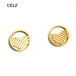 Stud Earrings Uelf 2024 Fashion Geometric Shell Heart Round For Women Hollow Metal Circle Oorbellen