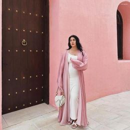 Ethnic Clothing Green Apricot Pink Open Shiny Abaya Muslim Woman Dubai Summer Kaftan Vacation Outfits 2024 Long Sleeve Dress Mesh