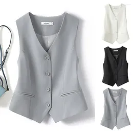 Women's Vests Women Casual Waistcoat Vest Elegant V Neck Sleeveless For Office Wear Formal Single-breasted Cardigan