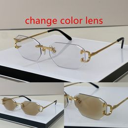 Designer Sunglasses Men Photochromic Glasses Fashion Brand Frameless Style Diamond Cut lens Man Vintage Retro Designers Rimless Sunglas 246H