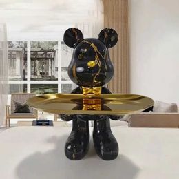 Decorative Objects Figurines 21cm Graffiti Bear Ornament Figurine Home Decoration Animal Statue Keys Storage Shelf Modern Room Sculpture Table Decor Gift T240505