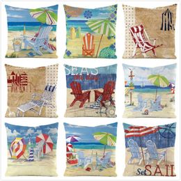 Pillow Seaside Holiday Style Cover 45x45cm Ocean Beach Chair Printed Farmhouse El Decor Pillowcases For Couch