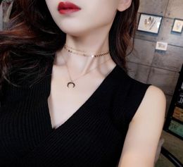 European and American multilayer necklace mix neckband moon pendant clavicle chain neck jewelry simple8027022