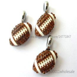 10pcs DIY Rhinestone American football Hang pendant charms 15x15mm Fit DIY Necklace Key chain s Phone strip DIY Bracelet HC359 261j