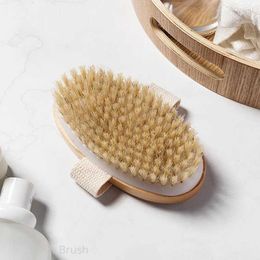 Bath Tools Accessories Dry skin body brush - a natural bristle for bathing shower massage and exfoliation Q240430