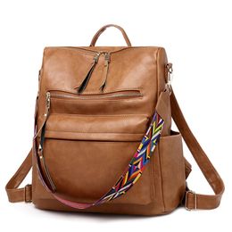 Vintage Women PU Leather Backpack High Quality Large Capacity Travel Shoulder School Bags Mochila Women Solid Crossbody Bag A1113 334b
