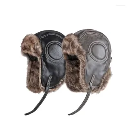 Berets Men's And Women's Winter Warm Ear Protection Pilot Hat Outdoor Cap Lei Feng Leather Thickening Cycling Cold