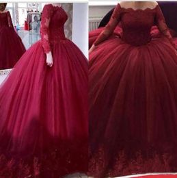 Dark Red Ball Gown Quinceanera Dress Long Sleeve With Lace Appliques Special Occasion Dresses Charming Prom Dresses2957423