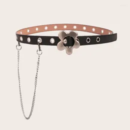 Belts 2024 Fashion INS Style Design Hollow Belt Jeans Flower Silver Pin Buckle Faux Leather Girl Black