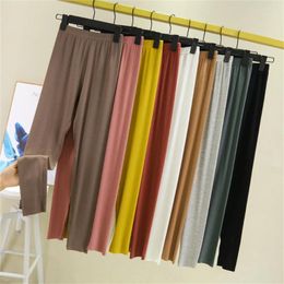 Women's Pants 2024 Fashion Ribbed Women Thin Black High Waist Cotton Skinny Leggings Basic Fitness Elastic Stretch Material