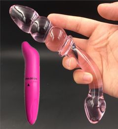 2 PcsLot Vibrator And Pink three bead glass crystal dildo penis Anal Sex toy Adult products for women men male masturbation D18116885951