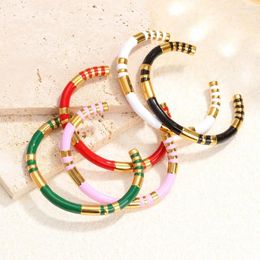 Bangle Fashion Enamel Dripping Oil Bracelet For Women Cuff Multicolor Party High Quality Stainless Steel Jewellery Gift