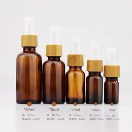 Storage Bottles High Quality Amber Clear Essential Oil Glass Bamboo Dropper Lid Potion Bottle Cosmetic Perfume Toner Packaging