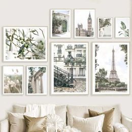 pers Nordic Art Canvas Painting Paris London City Street Poster Olive Grass Plant Leaves Picture Home Living Room Decorative Mural J240505