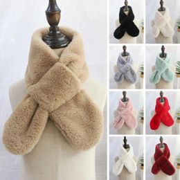 Scarves Children Boys Girls Winter Warm Thicken Cross Collar Scarf Solid Colour Faux Fur Plush Cute Shawl Scarfs