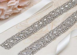 MissRDress Silver Crystal Bridal Belt Handmade Beads Rhinestone Ribbon Wedding Sash For Wedding Dress Gown YS8047552885