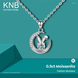 Chains KNB 0.5CT Moissanite Diamond On The Moon Pendant Necklace For Woman 925 Sterling Silver Chain High Quality Fine Jewelry