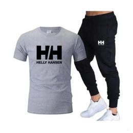 Mens summer fashion comfort clothing Cotton Tshirt shortsleeved top black casual pants 2piece sportswear set 240430