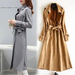 Women's Jackets Khaki Red Large Size Faux Suede Coat Autumn Spring Long Leather Trench Women Fall Ladies Korean