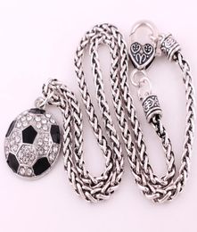 HL21 fashion sport rhodium plated black enamel soccer with crystal pendant necklaces2616084