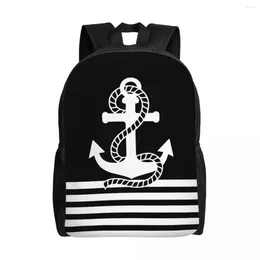 Backpack Black White Nautical Stripes And Anchor For Boys Girls Sailing Sailor College School Travel Bags Bookbag 15 Inch Laptop