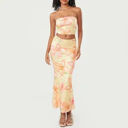 Work Dresses Imcute Women 2 Piece Long Skirt Sets Strapless Crop Tube Top Bodycon Midi Maxi Skirts Y2k Two Outfit Beach Wear