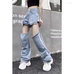 Women's Jeans Cargo Straight Women American Button Daily Long Leg High Waist Denim Korean Fashion Pants