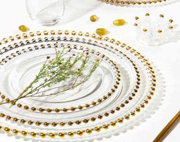 P T 825 quot105quot 125 quot13quot dinner plate under decorative glass Gold Beaded Wedding7288200
